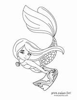Mermaid Coloring Pages Printables Fantasy Printable Color Print Lots Patterns Pretty sketch template