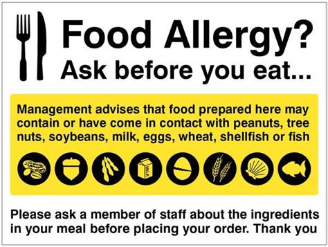 food allergy notice safety sign