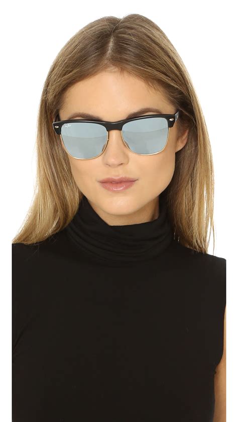lyst ray ban oversized mirrored clubmaster sunglasses in black