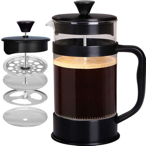 double wall stainless steel french press heat resistant coffee press  extra filters  liter