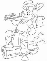 Coloring Pages Krishna Hanuman Lord Bheem Colouring Ganesh Wood Cutting Axe Chhota Baby Kids Chota His Sudama Drawings Getcolorings Cartoon sketch template