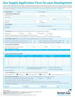 fillable  gas supply application form   development british gas fax email print