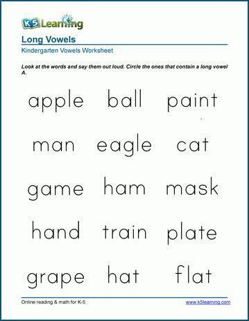 kindergarten beginning vowels worksheet vowel worksheets long vowel