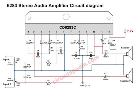 acd stereo audio amplifier circuit diagram  ic connection