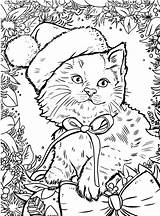 Coloring Pages Christmas Hat Santa Kitten Adults Adult sketch template