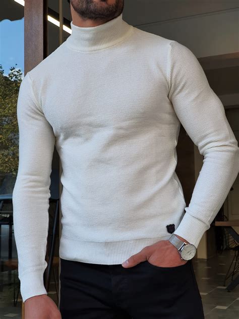 buy white slim fit mock turtleneck wool sweater  gentwith
