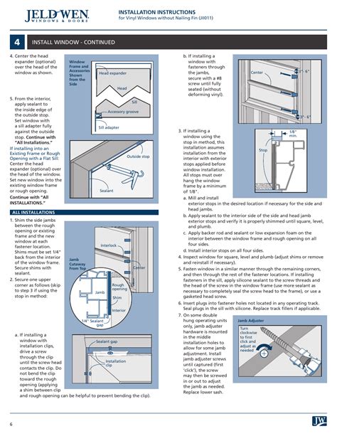 installation instructions install window continued jeld wen jii vinyl windows