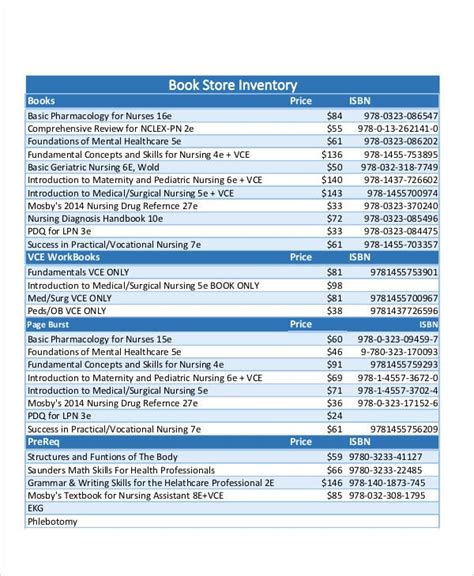 book inventory templates   printable xlsx docs  formats