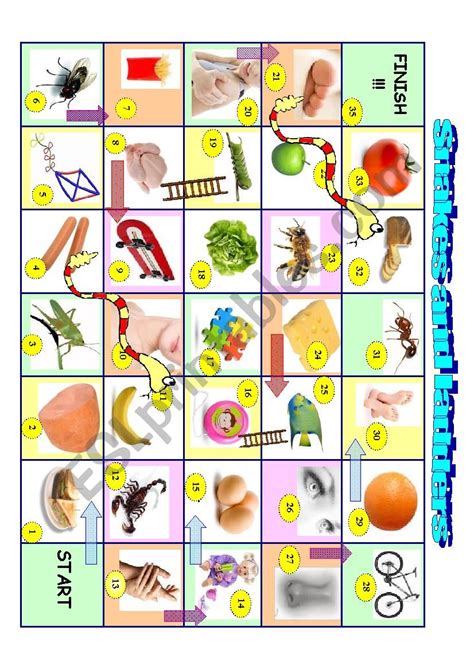 snakes  ladders food animals toys  parts  body esl