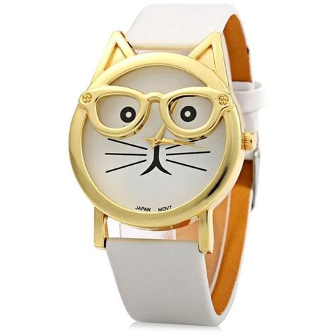 round dial cat glasses shape dial wristwatch female japan quartz watch