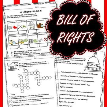bill  rights worksheets  dressed  sheets tpt