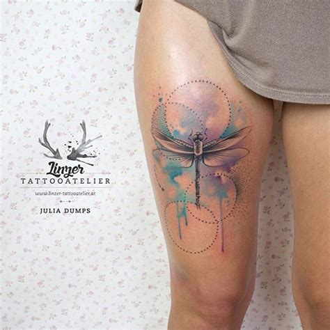 Dragonfly Watercolor On Girls Thigh Best Tattoo Design Ideas