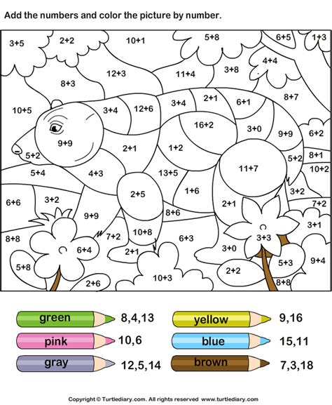 color  adding numbers worksheet  math coloring worksheets math