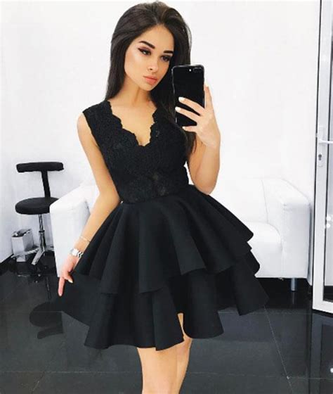Cute Black Lace Short Prom Dress Black Homecoming Dress