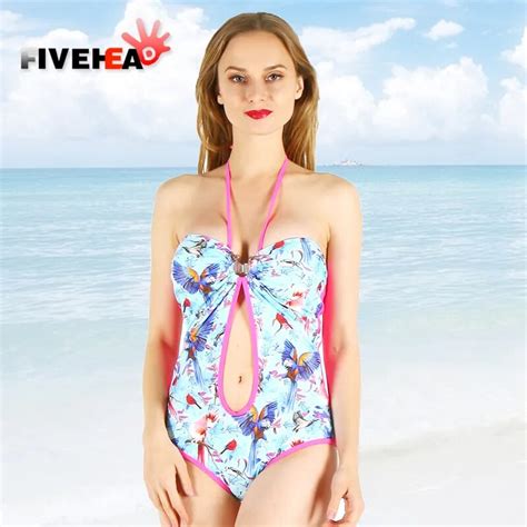 one piece women swimwear sexy sling halter printed back lace solid