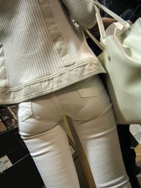 Jeans Ass Asian Model Girl Tight Pants Office Ladies White Pants