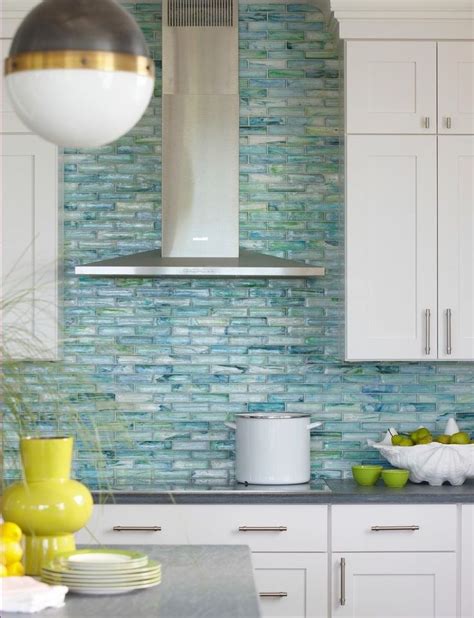 Boston Blue Glass Tiles For Backsplash Kitchen Beach Style With White
