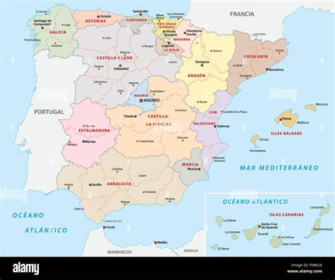 spain administrative map stock vector image art alamy