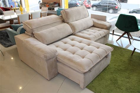 sofa retratil reclinavel melim veludo bege claro creme varias medidas grand mobile moveis