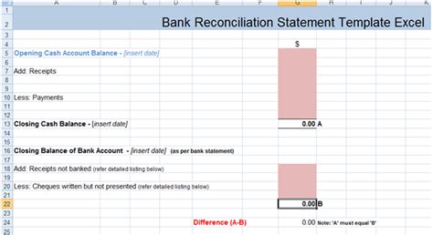 Bank Reconciliation Statement Excel Template Xls Microsoft Excel