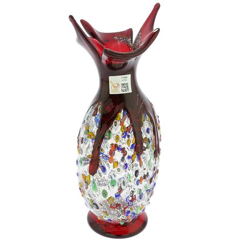 Glassofvenice Murano Glass Millefiori Art Glass Spiky Amphora Vase