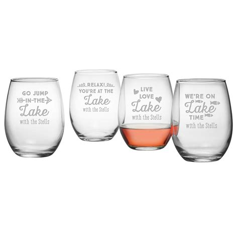 Personalized Lake House Stemless Wine Glasses Set Of 4 Signals Ra0892