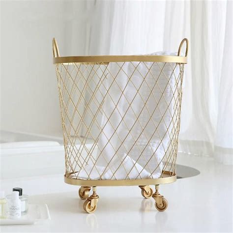 laundry basket  wheels metal hamper  handle gold etsy