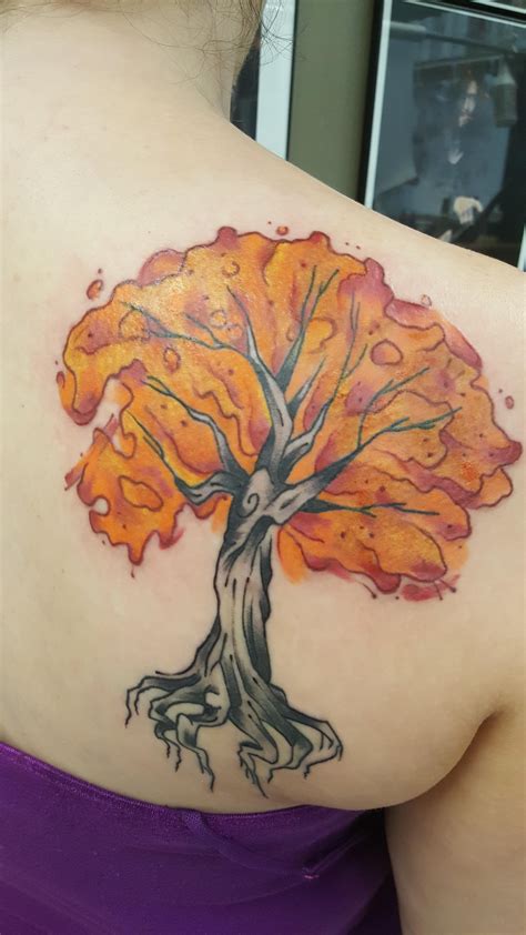 First Tattoo Finished Foliage Watercolor Tree Boston Tattoo Company