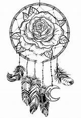 Catcher Dream Rose Flower Tattoo Vector Boho Dotwork Flash Detailed Illustration School Iso Coloring Pages Mandala Blackwork Mystic Isolated Symbol sketch template