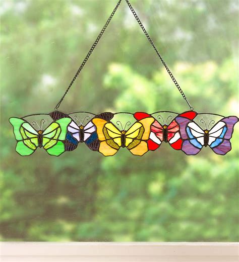 butterflies stained glass hanging art wind and weather