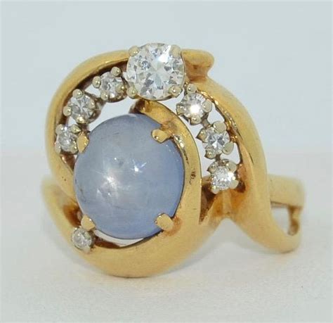 4 5ct star sapphire and diamond 14k yellow gold ring