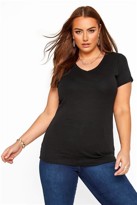 Black Short Sleeved V Neck Basic T Shirt Plus Size 16 To 36 Yours