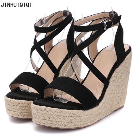 Ladies Sandals Fashion Cross Strappy Wedge Platform High Heel Sandals