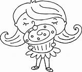Cupcake Coloring Girl Clipart Drawing Little Clip Transparent Webstockreview sketch template