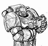 Space Marine Coloring Chaos Pages Template Armor Sketch sketch template