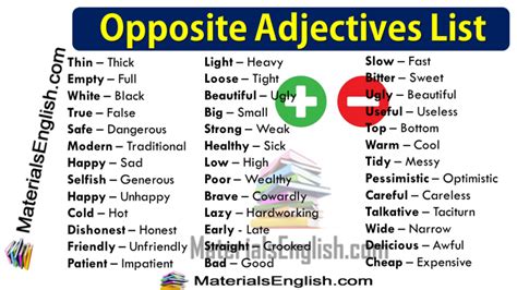 adjectives list materials  learning english