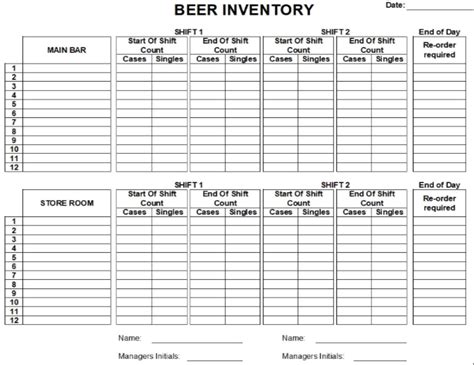 alcohol printable liquor inventory sheets printable form templates