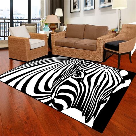 geometric black  white modern large area rug  slip  living room kids children carpet