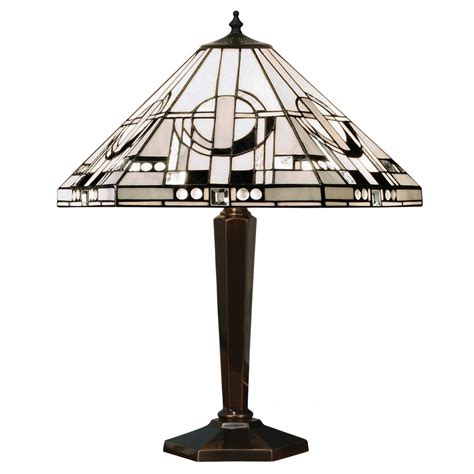 geometric art deco tiffany table lamp on antique bronze base