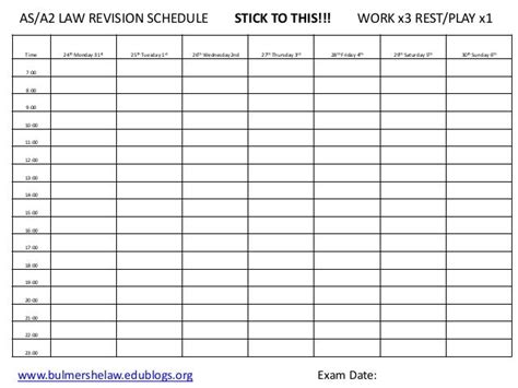 revision timetable template