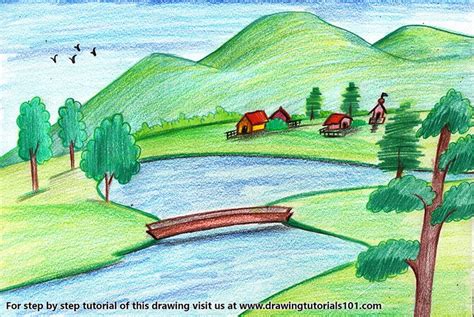 easy landscape colored pencils drawing easy landscape  color