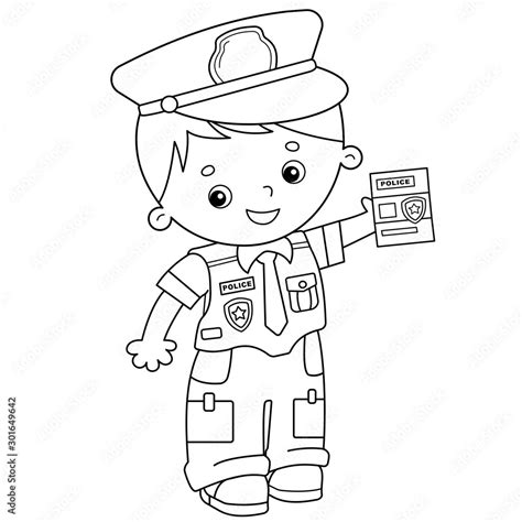 vetor de coloring page outline  cartoon policeman profession