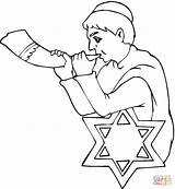 Rosh Coloring Hashanah Shofar Pages Hashana Blowing Synagogue Man Kids Boy Drawing During Worship Color Getdrawings Print sketch template