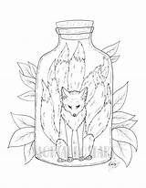 Coloring Kitsune Bottled Mythical sketch template