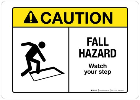 caution fall hazard wall sign
