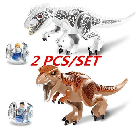 2 Pcs Jurassic World Indominus Rex T Rex Building Blocks Toys Dinosaur