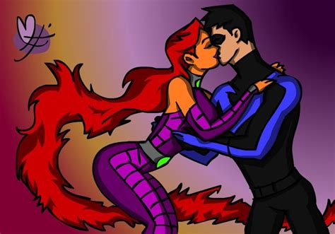 starfire and nightwing kiss color by bobscookie on deviantart