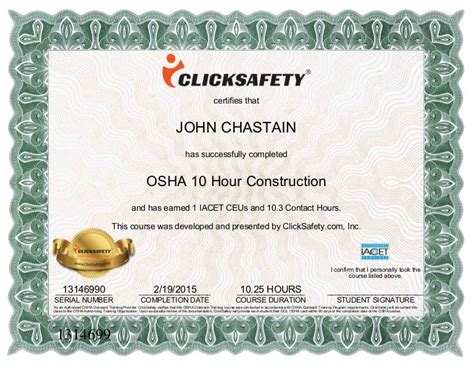 certificate osha