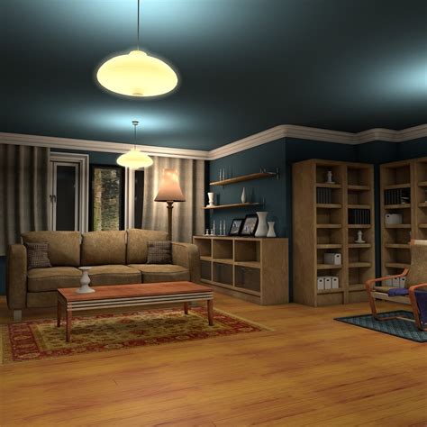 luxury living room night interior model