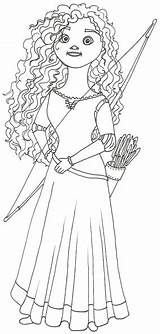 Merida Coloring Pages Brave Disney Dress Princesses Arrow Bow Color Movie Cinderella sketch template